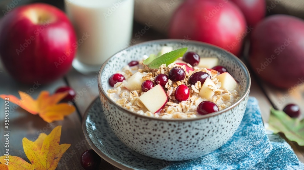 Wall mural Oatmeal with fruits and milk