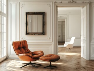 Fototapeta premium Elegant Interior with Classic Paneling and Rustic Mirror