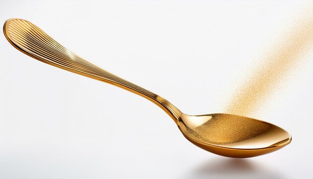 Golden spoon in air isolated on white background
