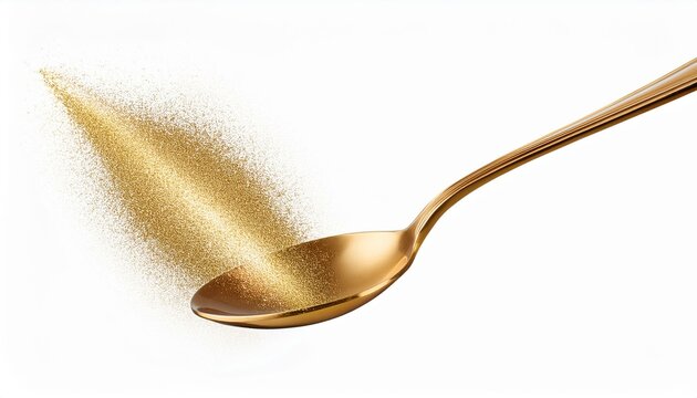 Golden spoon in air isolated on white background