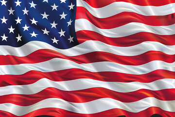 Fototapeta premium Waving American flag displaying stars and stripes in vibrant red, white, and blue colors, symbolizing patriotism and national pride.