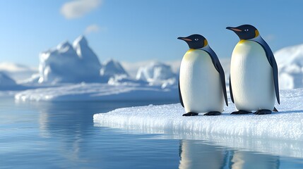 Fototapeta premium Emperor Penguins, Photo Realistic, Wallpaper, Cover and Screen for Smartphone, PC, Laptop, 9:16 and 16:9 Format