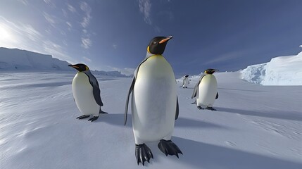 Fototapeta premium Emperor Penguins, Photo Realistic, Wallpaper, Cover and Screen for Smartphone, PC, Laptop, 9:16 and 16:9 Format