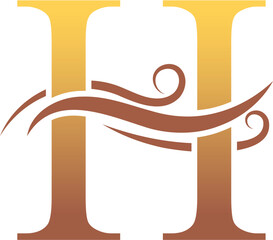 H Letter Logo. Couffeur, Hair and Beauty. Golden.