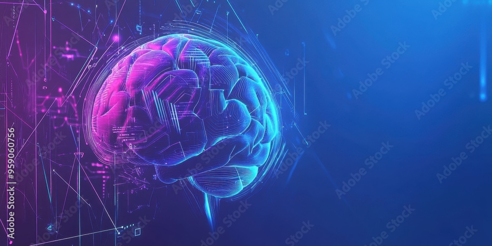 Wall mural a blue background with futuristic elements, including an ai brain and digital lines the design is si