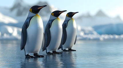 Fototapeta premium Emperor Penguins, Photo Realistic, Wallpaper, Cover and Screen for Smartphone, PC, Laptop, 9:16 and 16:9 Format
