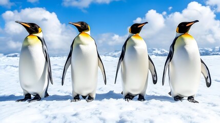 Fototapeta premium Emperor Penguins, Photo Realistic, Wallpaper, Cover and Screen for Smartphone, PC, Laptop, 9:16 and 16:9 Format
