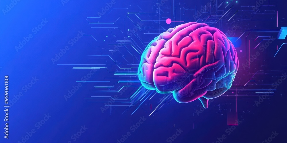 Wall mural artificial intelligence and something futuristic with the brain on a blue background technology digi