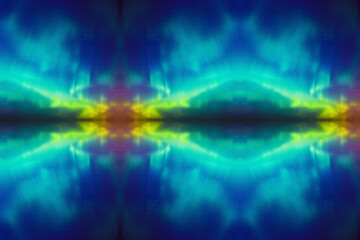 Vibrant Aurora Borealis Over Tranquil Waters: A Stunning Display of Colorful Northern Lights Reflected in a Serene Lake, Capturing the Mystical Beauty of the Night Sky with Brilliant Hues of Green