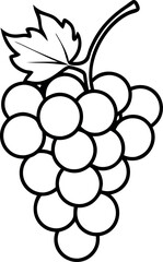Line Art Illustration of a Grape Cluster with Leaf on White Background for Coloring and Design Projects