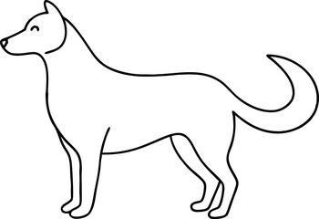 Simple Outline Drawing of a Dog Standing with Tail Curved Upwards on a White Background