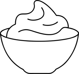 Simple Line Drawing of a Bowl of Yogurt on a White Background in Minimalist Style
