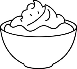 Minimalistic Line Art of Bowl Filled with Cream or Yogurt - Simple Black and White Illustration