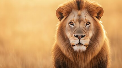 Fototapeta premium Majestic lion portrait in golden savanna light
