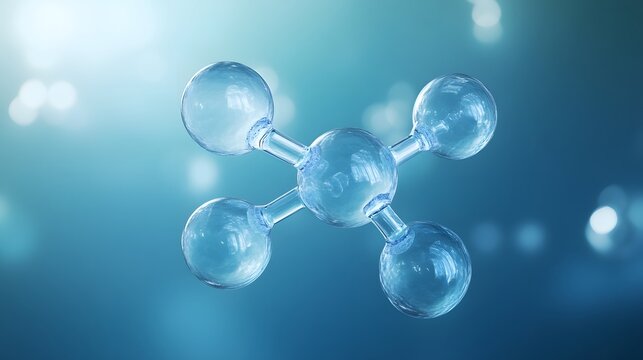 Oxygen Molecule: A pair of oxygen atoms forming an O2 molecule, connected by a double bond, floating in a blue-tinted space with a sense of movement. 
