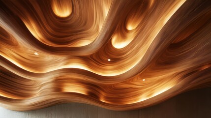 Wave-Like Wooden Ceiling with Recessed Lighting