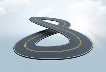 3D road and sky 3d floating road and land image manipulation design sunny sky highway concept speed tour and transport