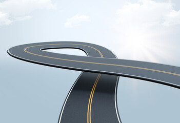 3D road and sky 3d floating road and land image manipulation design sunny sky highway concept speed tour and transport
