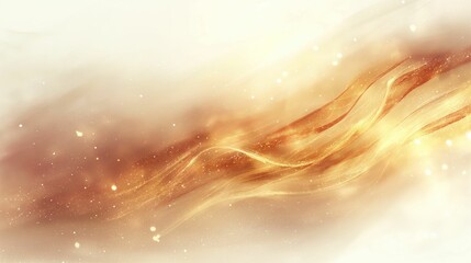 Abstract flowing golden and white particles on a gradient background.