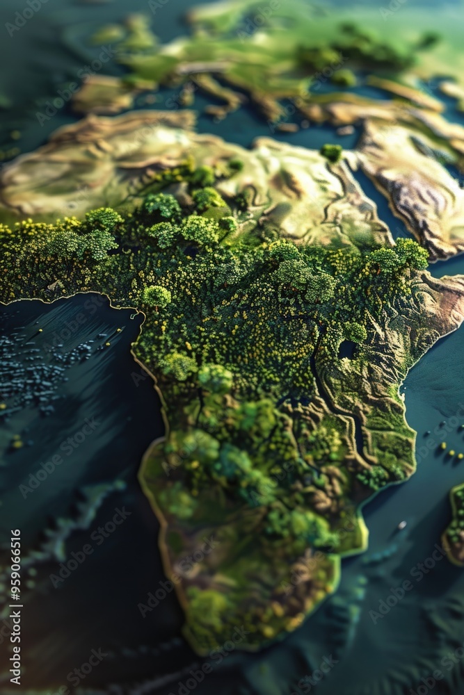 Poster detailed view of a world map showing countries and continents