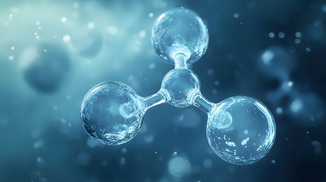 Oxygen Molecule: A pair of oxygen atoms forming an O2 molecule, connected by a double bond, floating in a blue-tinted space with a sense of movement. 
