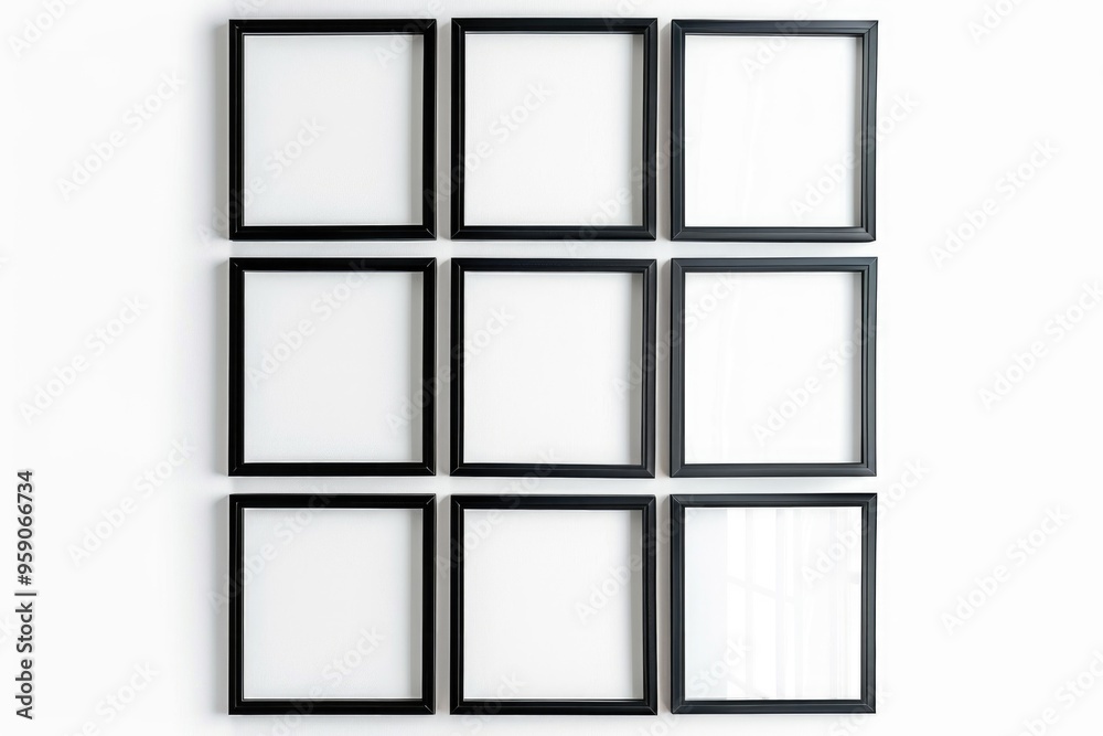 Wall mural a collection of black picture frames hung on a wall, perfect for a minimalist decor or art display