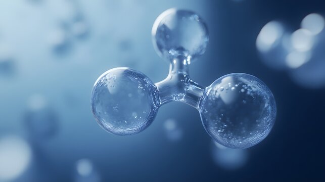 Oxygen Molecule: A pair of oxygen atoms forming an O2 molecule, connected by a double bond, floating in a blue-tinted space with a sense of movement. 
