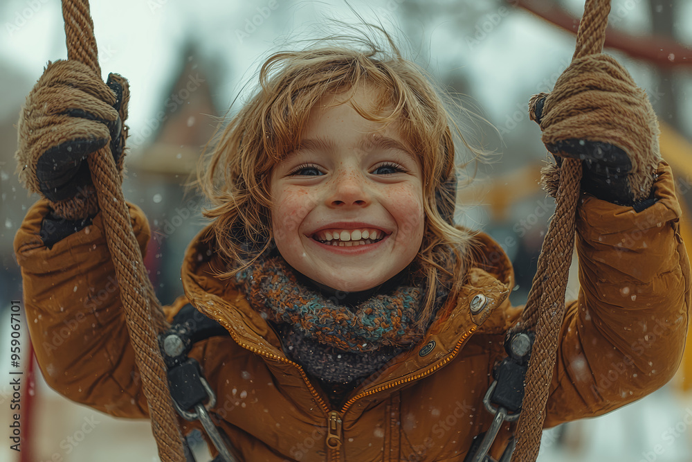 Canvas Prints a person swinging high on a playground, laughing with pure joy. concept of reconnecting with childho