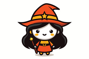 Halloween kawaii girl witch vector illustration