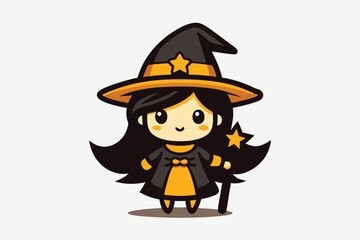 Halloween kawaii girl witch vector illustration
