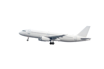 Take off a white passenger airliner isolated