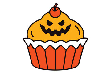 Halloween cupcake with cherry vector illustration