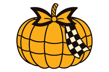 Halloween pumpkin with bow icon vector illustration