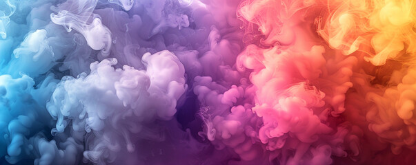 Fototapeta premium Dynamic smokey clouds with a spectrum of bold, vibrant colors form a striking background banner. The intense hues blend to create a captivating and colorful atmosphere.