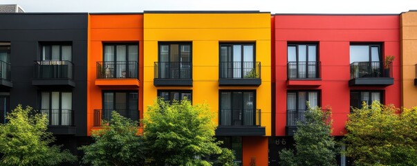 Fototapeta premium Vibrant Modern Townhouses with Colorful Facades