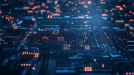 Abstract Circuit Board with Glowing Orange Lights