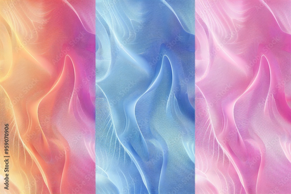 Poster Close-up of four colorful fabrics with distinct patterns and textures