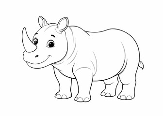 Fototapeta premium Cute cartoon rhinoceros outline for coloring, playful design, fun activity, copy space