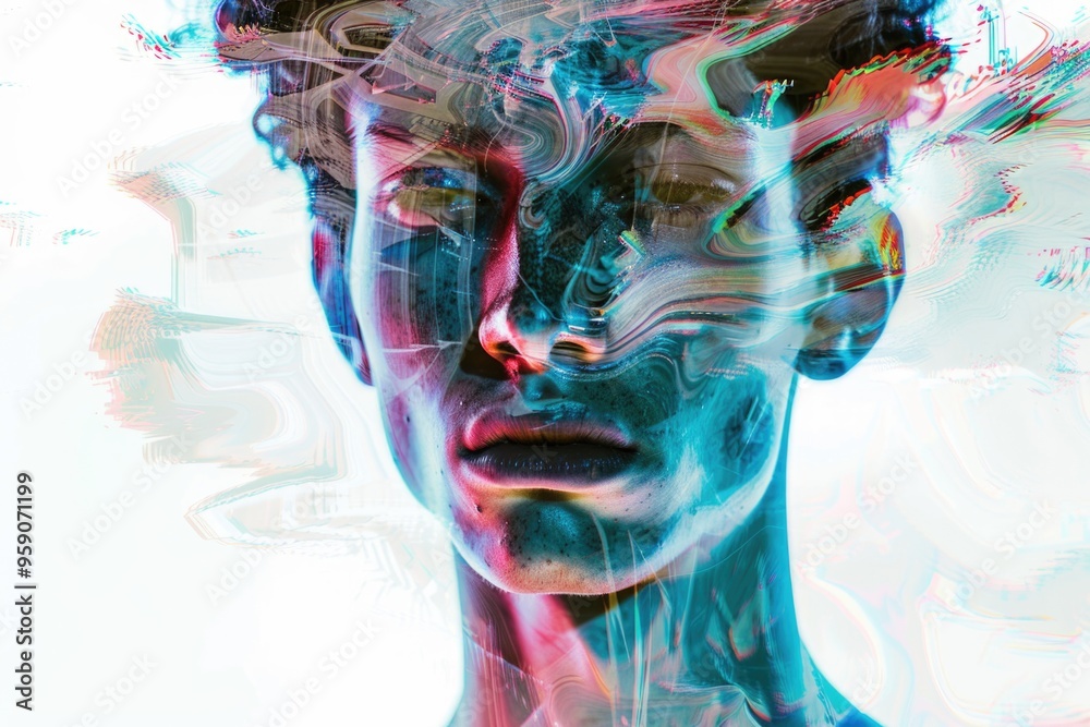 Poster A digital painting of a man's face, ideal for use in graphics and design projects