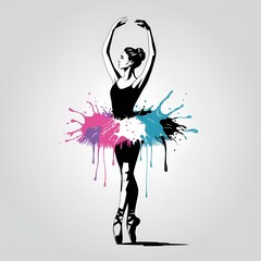 A monochromatic drawing of a ballerina in a poised position, with her arms raised above her head. The most striking feature is her tutu,