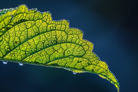 Macro shot of a backlit gunnera leaf showcasing intricate textures and natural beauty