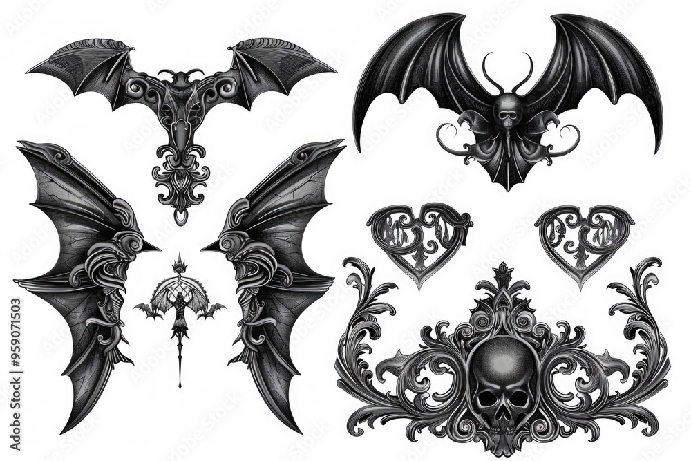 Aufkleber various bat designs on a background, suitable for use in design or marketing projects