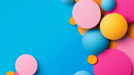 Colorful circles and spheres arranged on a blue background. Minimalist and abstract design. Perfect for branding or advertising.