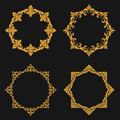 Collection of luxury gold abstract vintage floral ornament frames