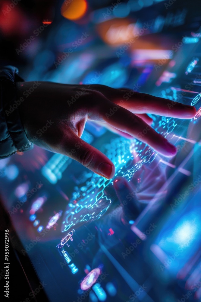 Aufkleber Close-up view of a person's hand interacting with a computer screen