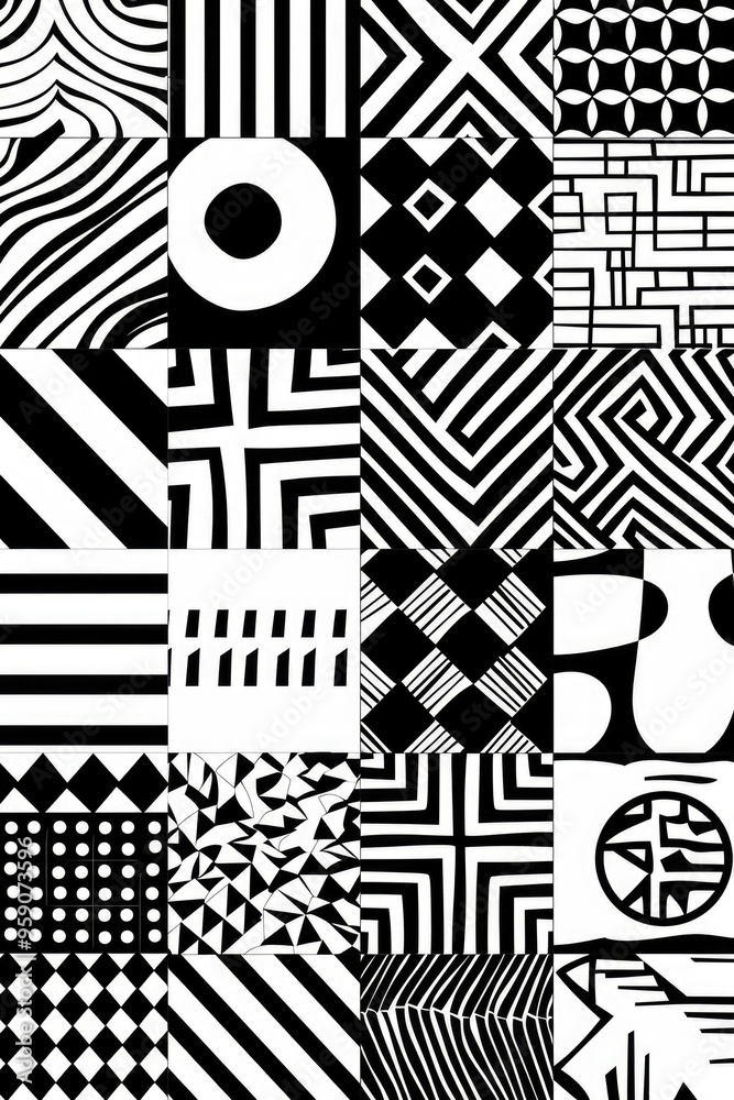 Poster A minimalist design featuring a repeating pattern in monochrome colors