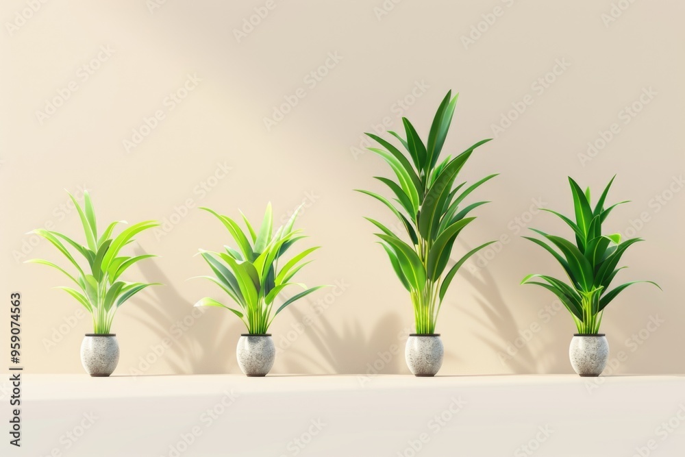 Canvas Prints Three small plants sitting on a shelf, likely in a home or office