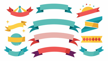 Set of Ribbon banner and decorative element, different style, white background
