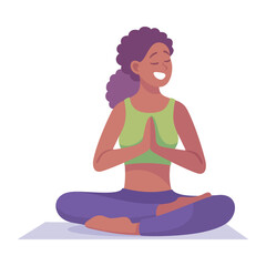 Happy Woman Sit in Yoga Asana Meditation Pose Vector Illustration