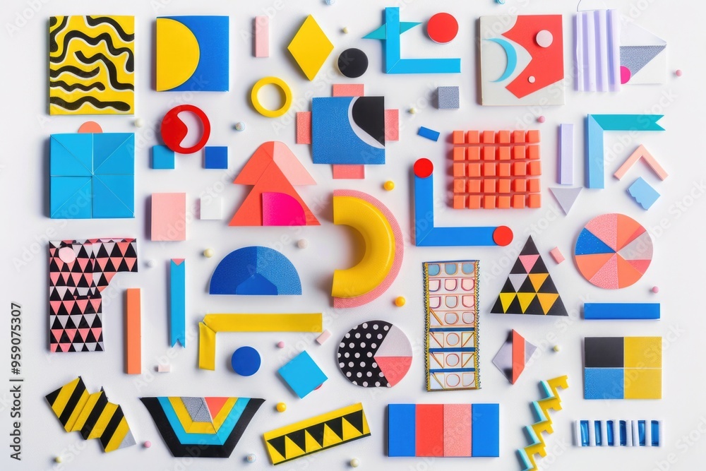 Poster A variety of shapes in different sizes and forms on a clean white background